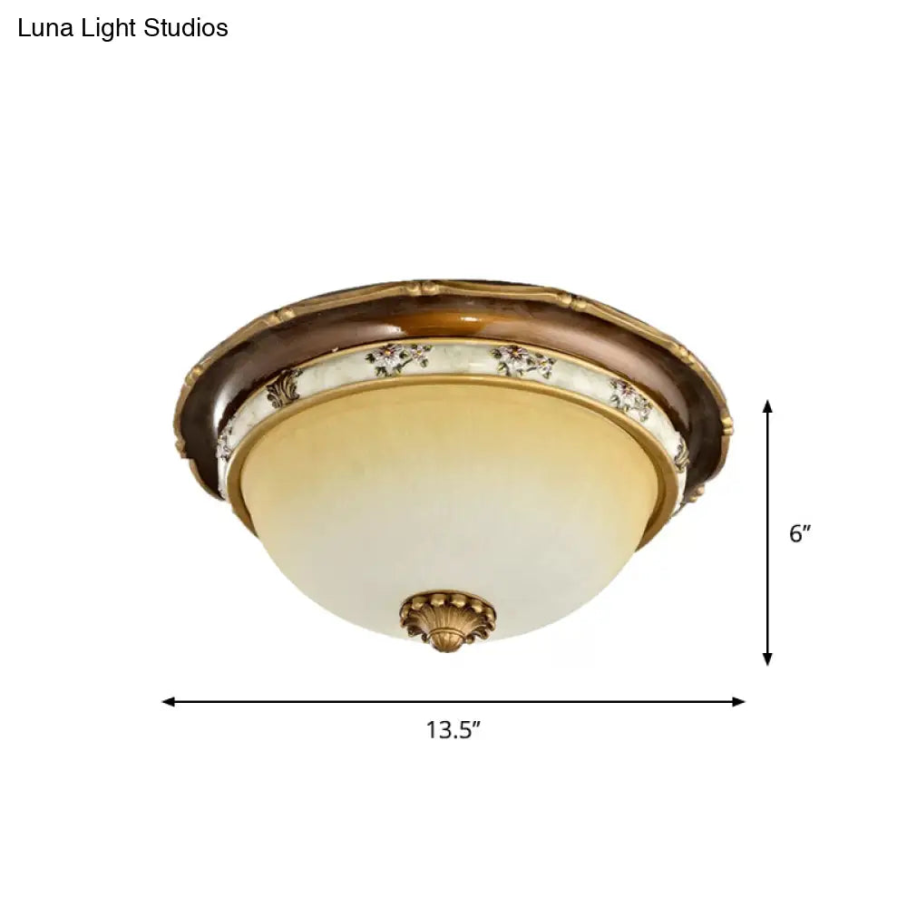 Traditional Style Bedroom Flushmount Ceiling Light - Dome Shape Faceted Glass Brown Finish 3 Heads