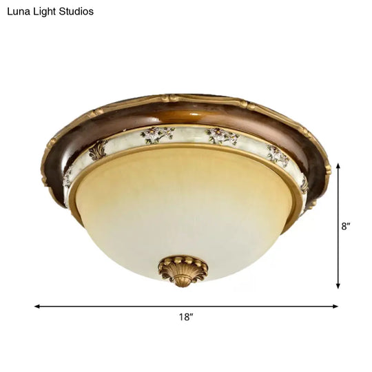 Traditional Style Bedroom Flushmount Ceiling Light - Dome Shape Faceted Glass Brown Finish 3 Heads