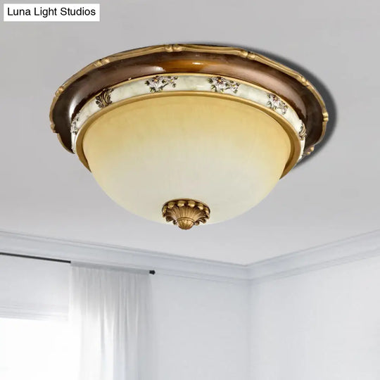 Traditional Style Bedroom Flushmount Ceiling Light - Dome Shape Faceted Glass Brown Finish 3 Heads