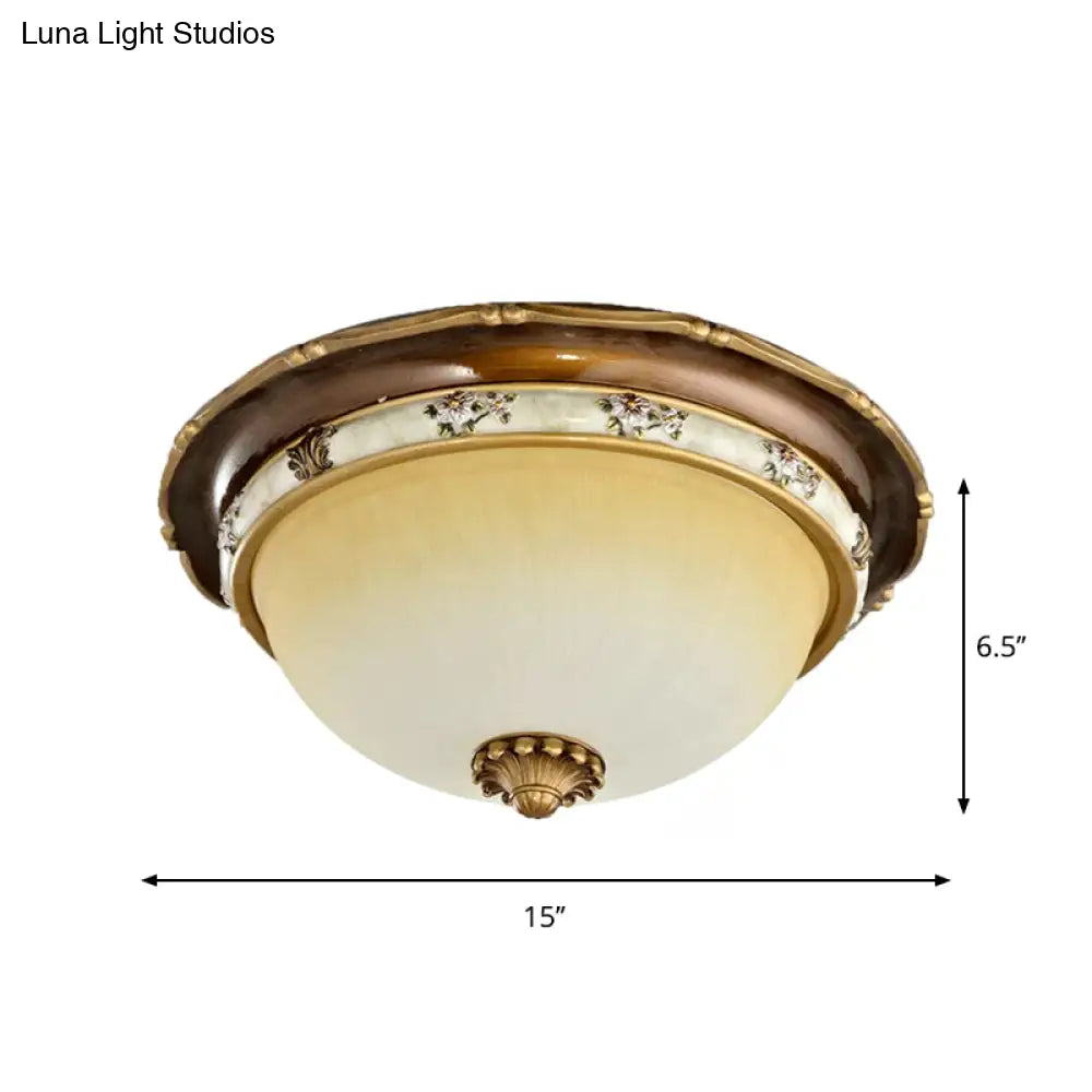 Traditional Style Bedroom Flushmount Ceiling Light - Dome Shape Faceted Glass Brown Finish 3 Heads