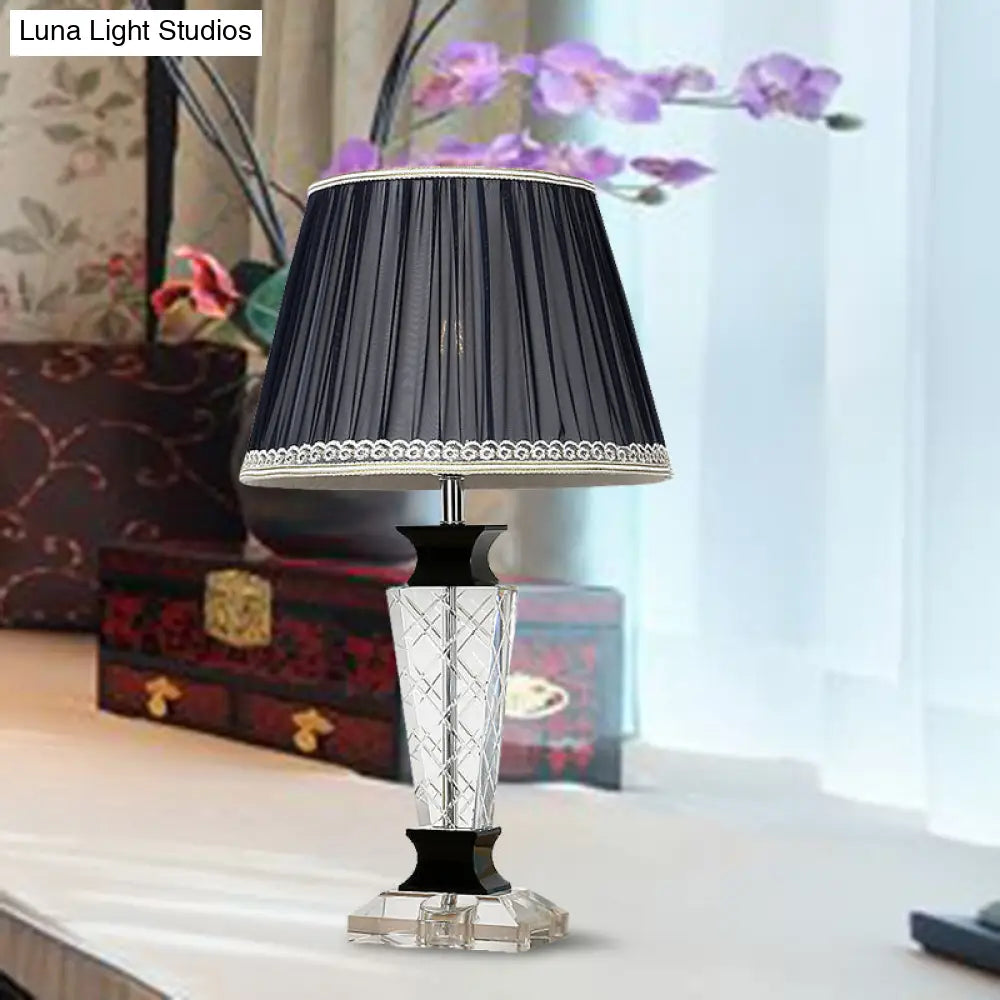 Traditional Style Black Tapered Nightstand Lamp - Crystal Base 1 Light Bedroom Table