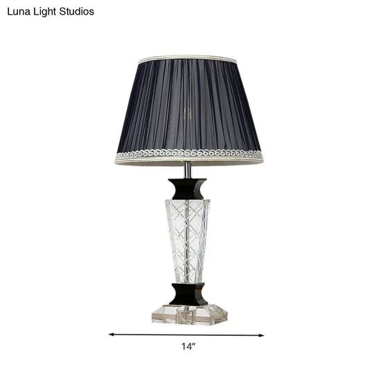 Traditional Style Black Tapered Nightstand Lamp - Crystal Base 1 Light Bedroom Table