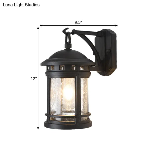 Traditional Style Black Wall Mount Lamp With Seedy Glass And 1 Bulb For Pavilion Lighting