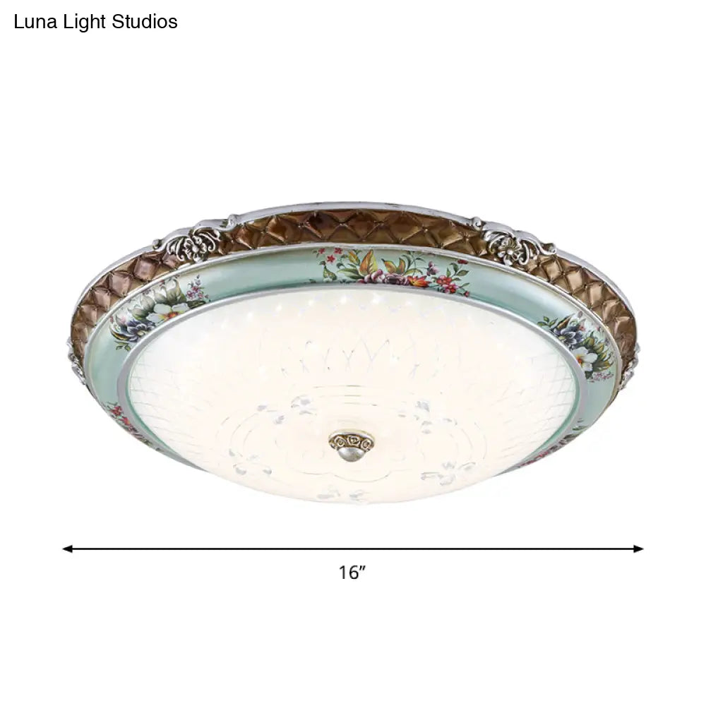 Traditional Style Blue-Brown Led Flush Mount Light Fixture With Cream Glass Domed Design -