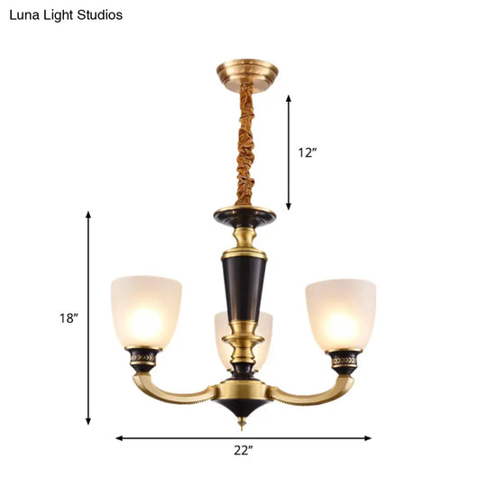 Traditional Style Brass Pendant Light With Milky Glass Empire Shade - 3/5-Bulb Suspension Ceiling