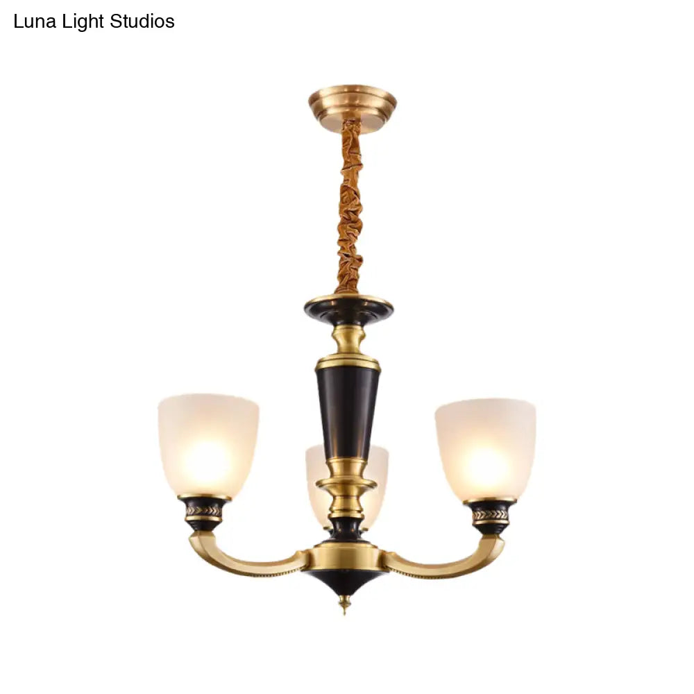 Traditional Style Brass Pendant Light With Milky Glass Empire Shade - 3/5-Bulb Suspension Ceiling