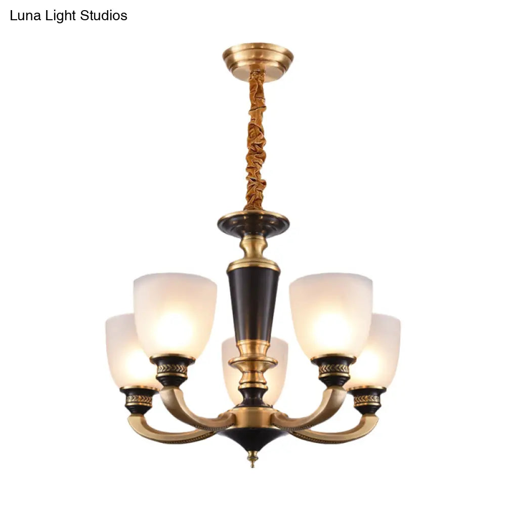 Traditional Style Brass Pendant Light With Milky Glass Empire Shade - 3/5-Bulb Suspension Ceiling