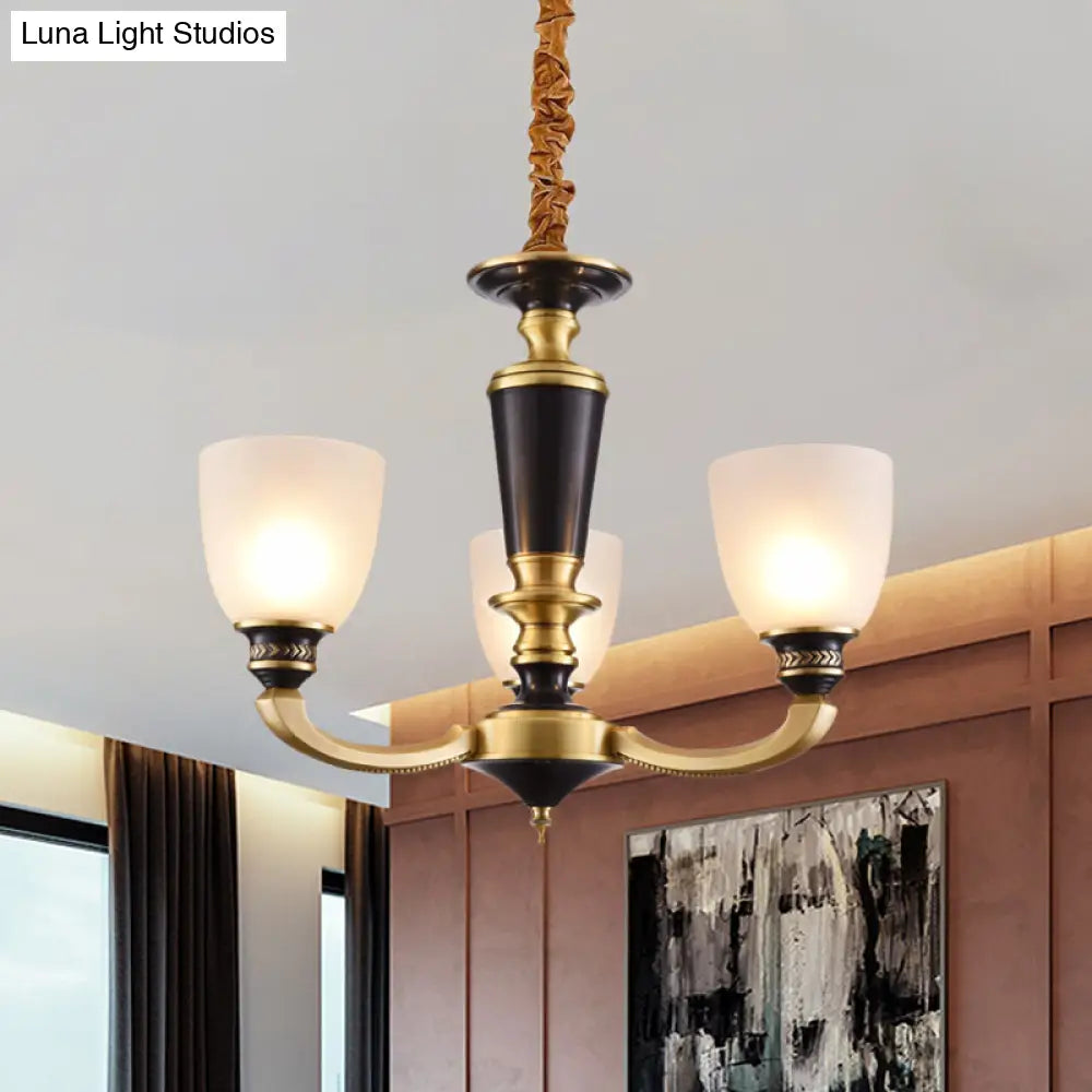 Traditional Style Brass Pendant Light With Milky Glass Empire Shade - 3/5-Bulb Suspension Ceiling