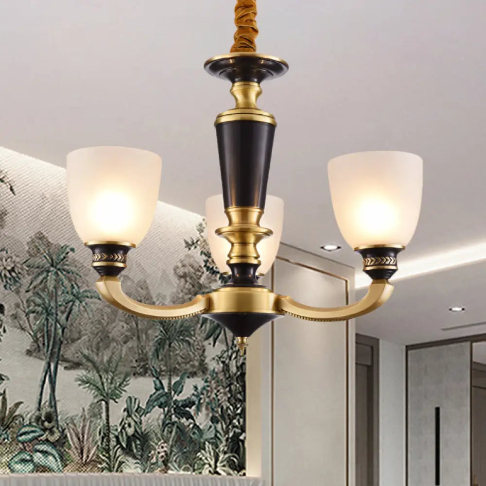 Traditional Style Brass Pendant Light With Milky Glass Empire Shade - 3/5-Bulb Suspension Ceiling