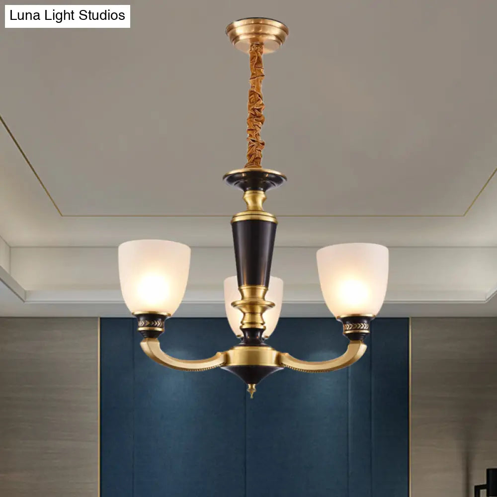 Traditional Style Brass Pendant Light With Milky Glass Empire Shade - 3/5-Bulb Suspension Ceiling