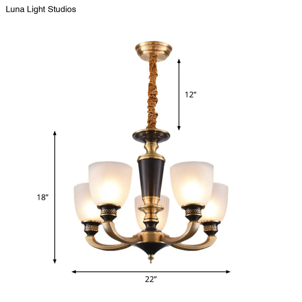 Traditional Style Brass Pendant Light With Milky Glass Empire Shade - 3/5-Bulb Suspension Ceiling