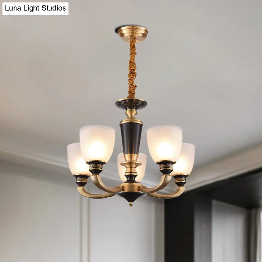 Traditional Style Brass Pendant Light With Milky Glass Empire Shade - 3/5-Bulb Suspension Ceiling