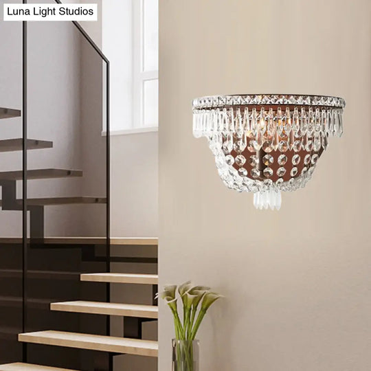 Traditional Style Crystal Beaded Sconce - 1-Light Wall Lighting Idea For Living Room Brown