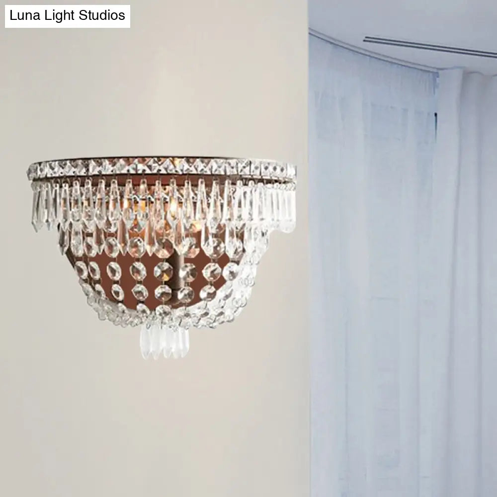 Traditional Style Crystal Beaded Sconce - 1-Light Wall Lighting Idea For Living Room Brown