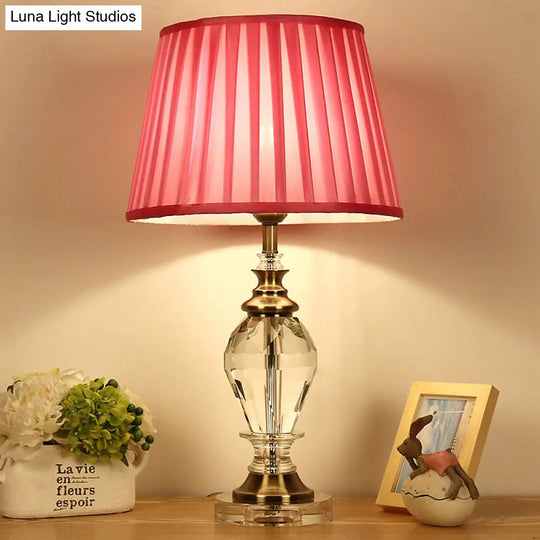 Traditional Style Crystal Nightstand Table Lamp In Pink/Blue/Beige For Living Room