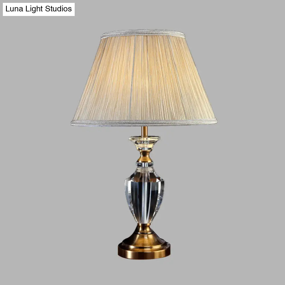 Traditional Style Fabric Pleated Shade Night Light Table Lamp With Urn Crystal Base - Cream Gray