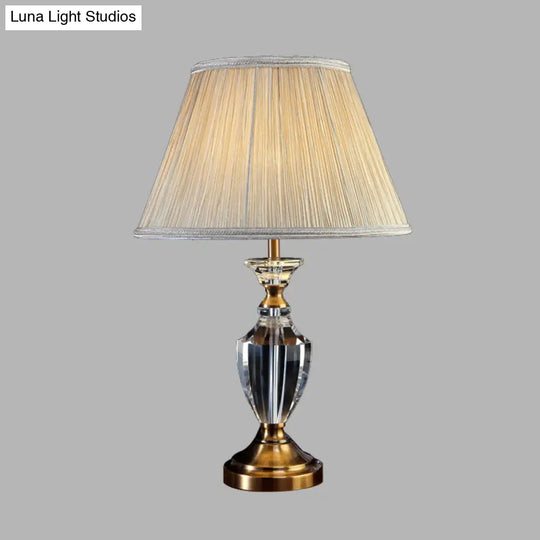 Traditional Style Fabric Pleated Shade Night Light Table Lamp With Urn Crystal Base - Cream Gray