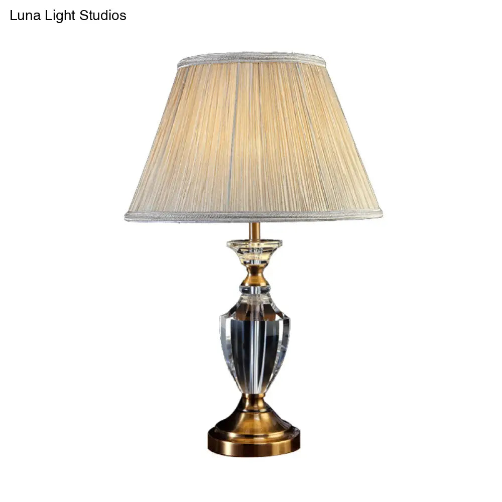 Traditional Style Fabric Pleated Shade Night Light Table Lamp With Urn Crystal Base - Cream Gray