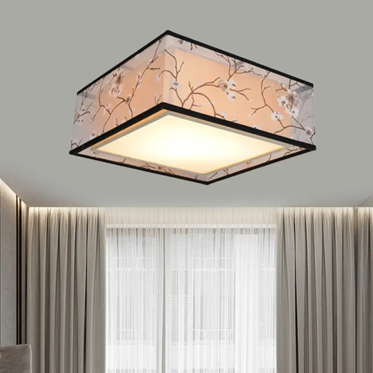Traditional Style Fabric Square Flush Light - 4/5 Lights Ceiling Mount In White Various Sizes / 16’