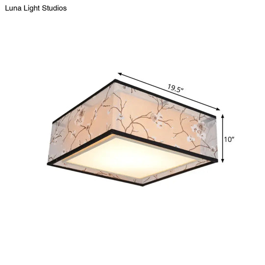 Traditional Style Fabric Square Flush Light - 4/5 Lights Ceiling Mount In White Various Sizes