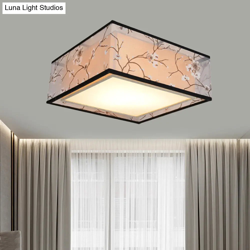 Traditional Style Fabric Square Flush Light - 4/5 Lights Ceiling Mount In White Various Sizes / 16