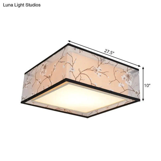 Traditional Style Fabric Square Flush Light - 4/5 Lights Ceiling Mount In White Various Sizes