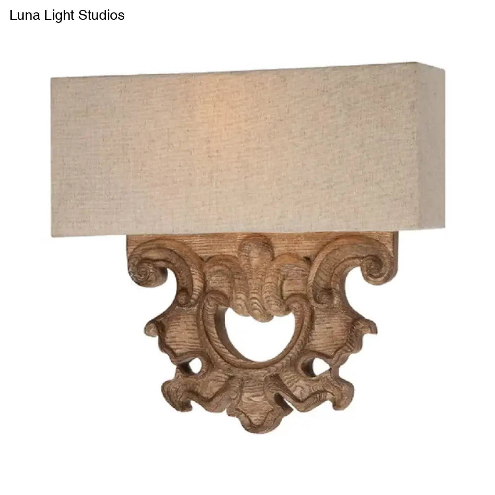 Traditional Style Fabric White Wall Sconce Light Fixture - 12/23 Height Rectangle Design 1