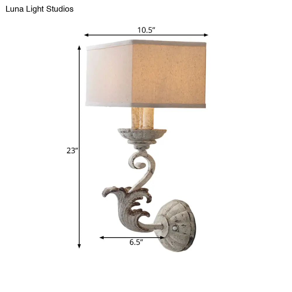 Traditional Style Fabric White Wall Sconce Light Fixture - 12/23 Height Rectangle Design 1