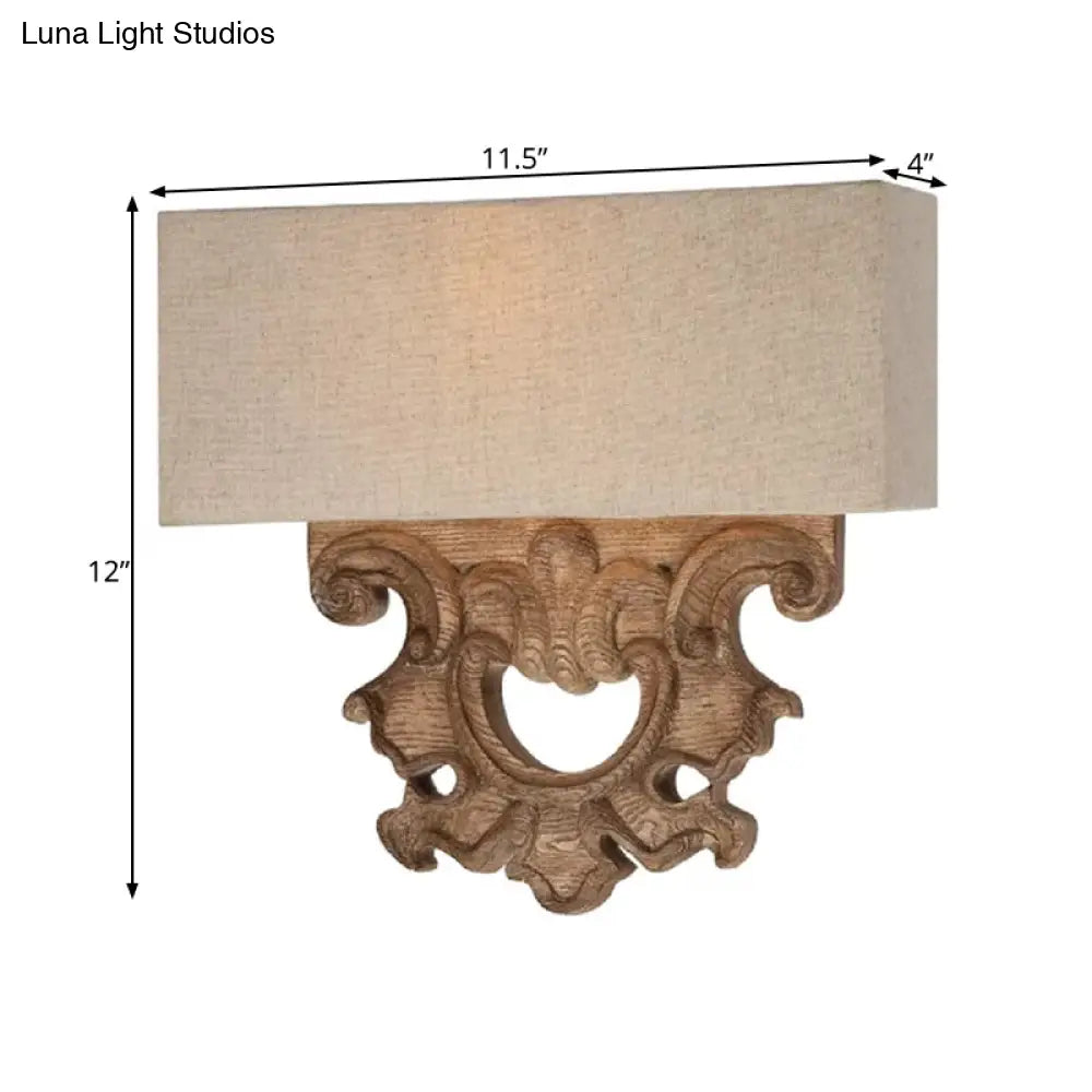 Traditional Style Fabric White Wall Sconce Light Fixture - 12/23 Height Rectangle Design 1