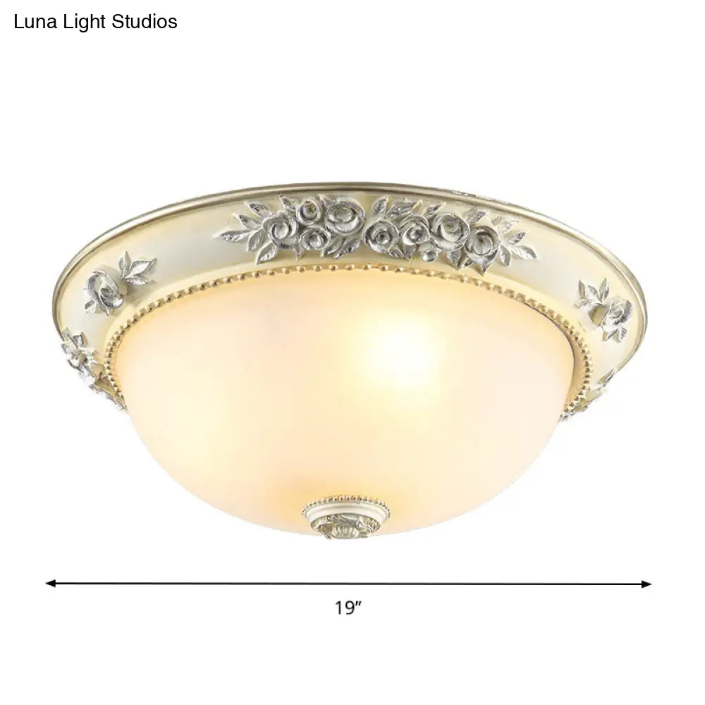 Traditional Style Flush Mount Light Dome Shaped Glass White Close To Ceiling Lamp - 2/3 Lights