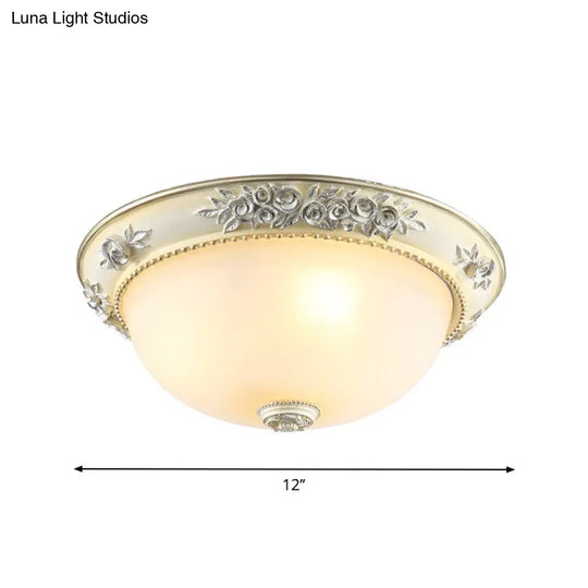 Traditional Style Flush Mount Light Dome Shaped Glass White Close To Ceiling Lamp - 2/3 Lights