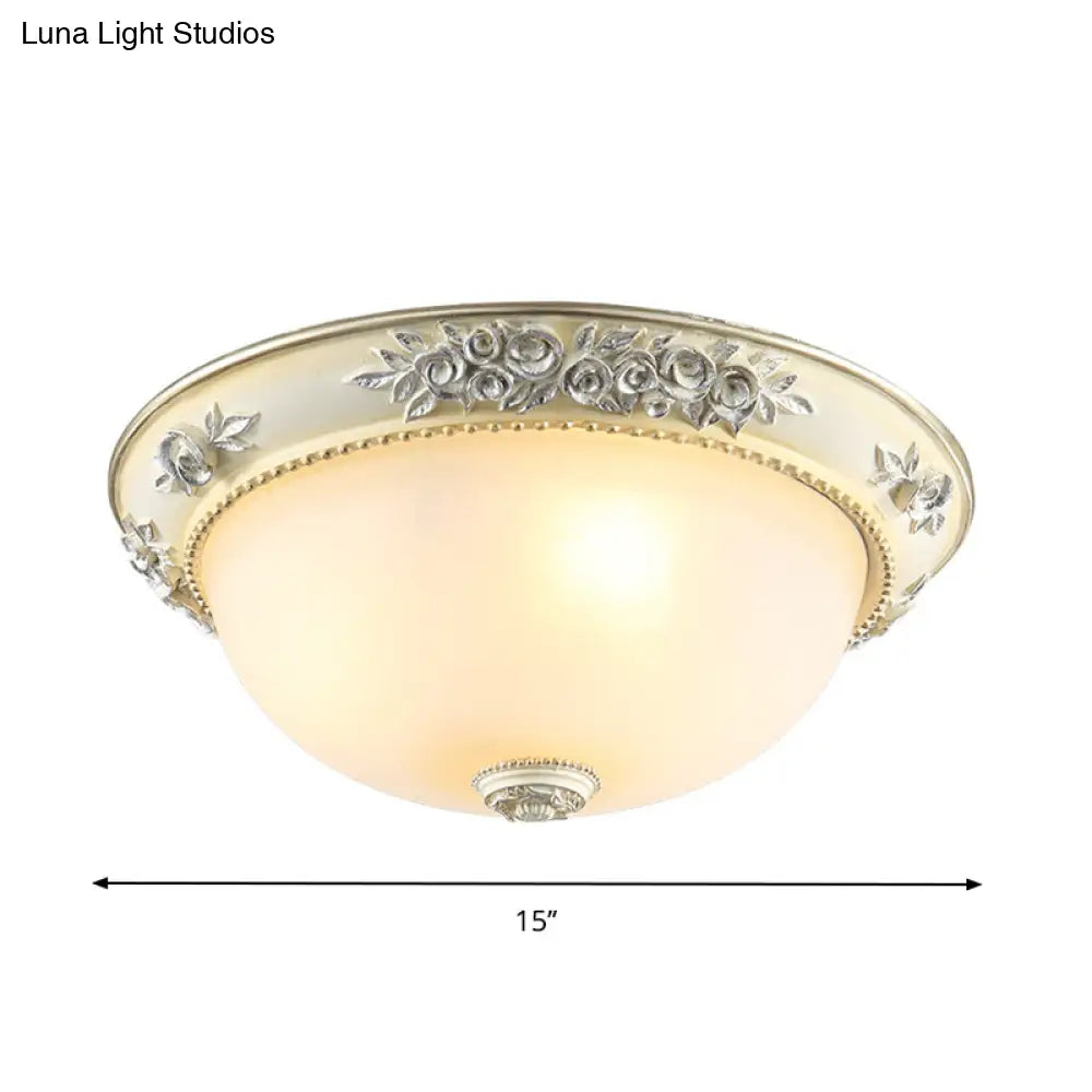 Traditional Style Flush Mount Light Dome Shaped Glass White Close To Ceiling Lamp - 2/3 Lights