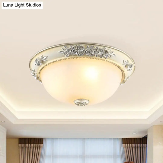 Traditional Style Flush Mount Light Dome Shaped Glass White Close To Ceiling Lamp - 2/3 Lights