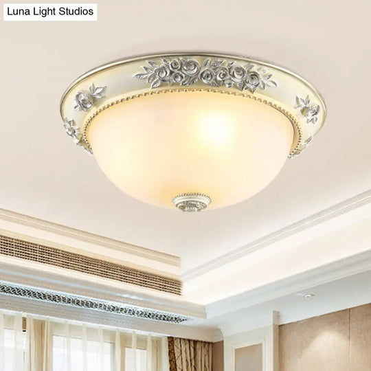 Traditional Style Flush Mount Light Dome Shaped Glass White Close To Ceiling Lamp - 2/3 Lights