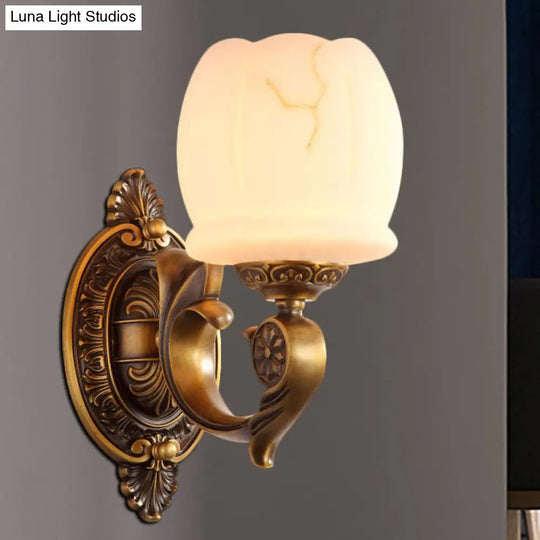 Traditional Style Globe Wall Lamp - White Glass Gold Finish Living Room Light