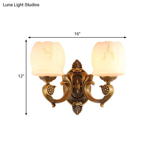 Traditional Style Globe Wall Lamp - White Glass Gold Finish Living Room Light