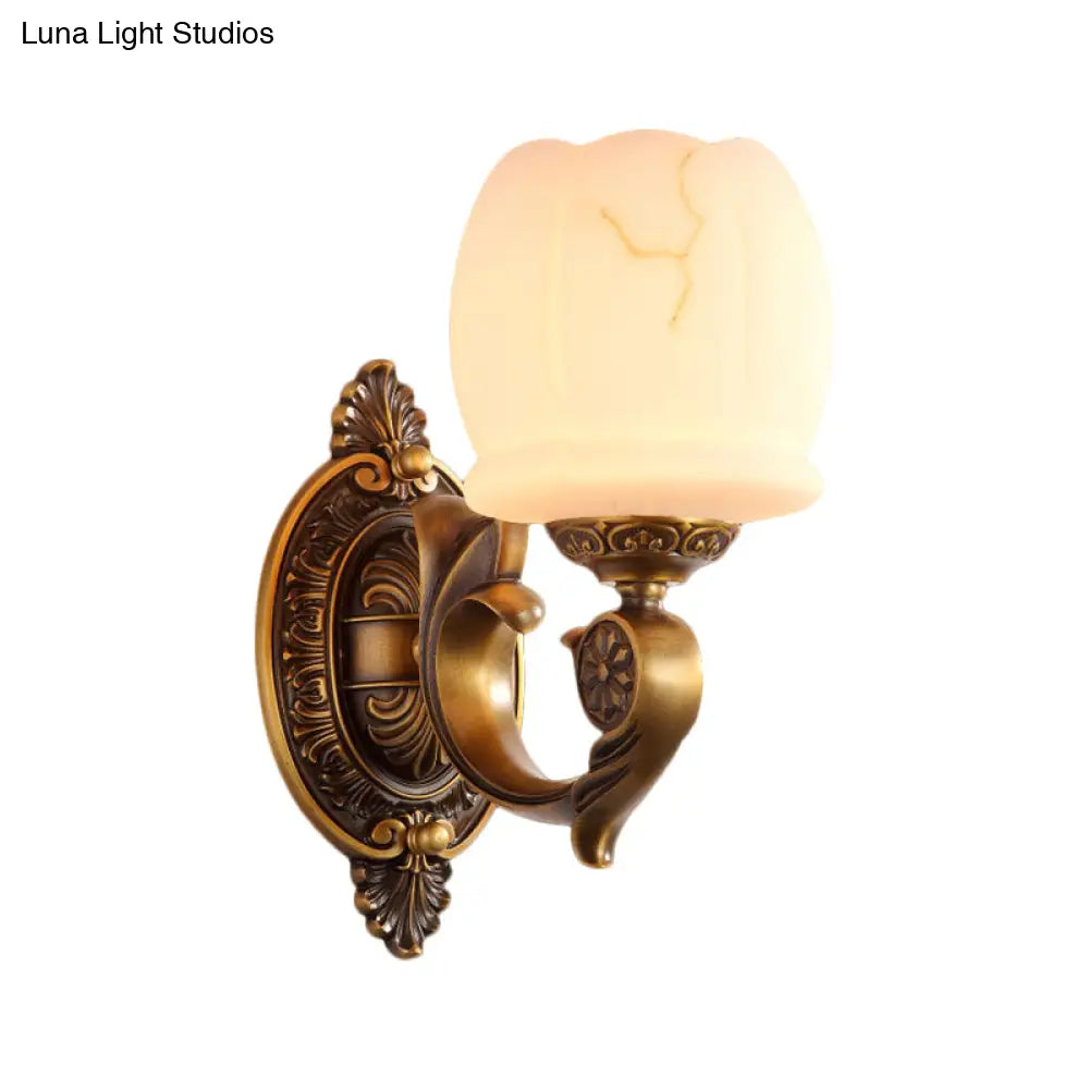 Traditional Style Globe Wall Lamp - White Glass Gold Finish Living Room Light