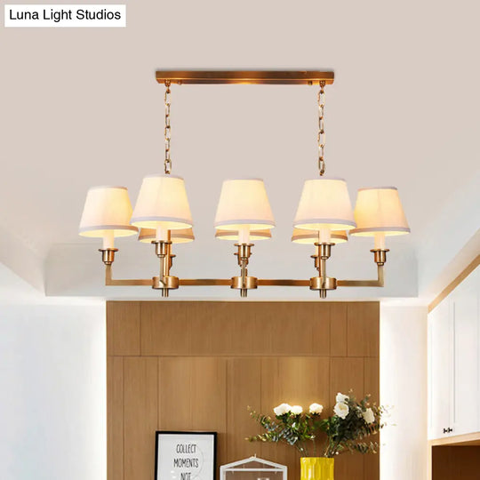 Traditional Style Gold Conic Island Ceiling Light 8 Heads Fabric Living Room Metallic Hanging Lamp