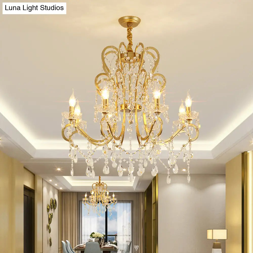 Traditional-Style Gold Crystal Chandelier - 4/6/8 Lights Living Room Hanging Light Fixture