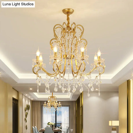 Traditional-Style Gold Crystal Chandelier - 4/6/8 Lights Living Room Hanging Light Fixture