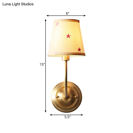 Traditional Style Gold Wall Lamp With Tapered Shade - Ideal For Child Bedroom