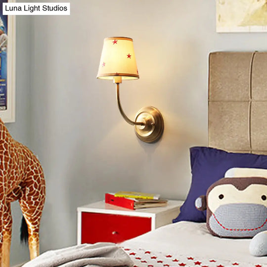 Traditional Style Gold Wall Lamp With Tapered Shade - Ideal For Child Bedroom