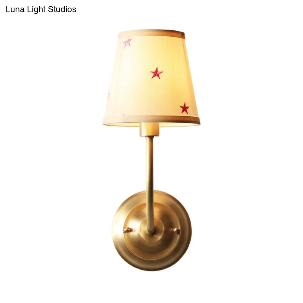 Traditional Style Gold Wall Lamp With Tapered Shade - Ideal For Child Bedroom