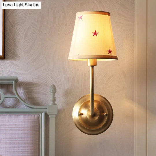 Traditional Style Gold Wall Lamp With Tapered Shade - Ideal For Child Bedroom