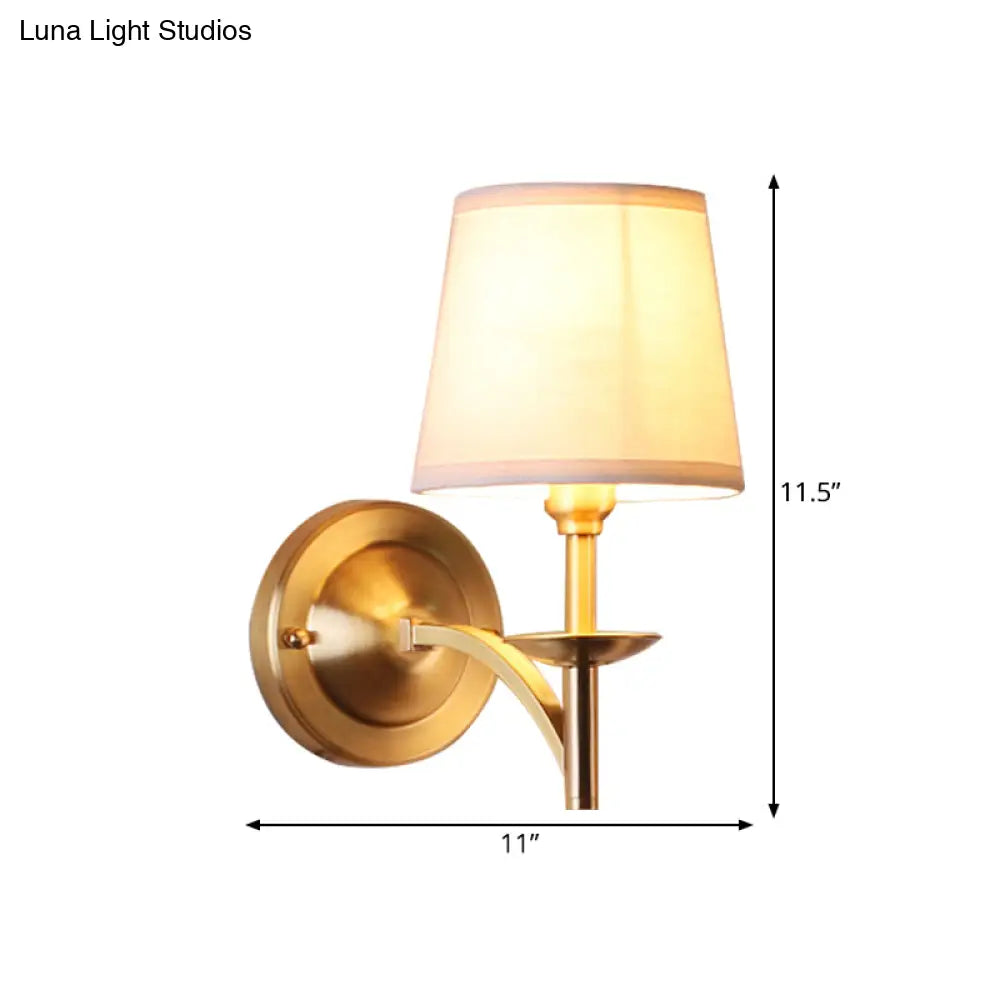 Traditional Style Gold Wall Lamp With Tapered Shade - Ideal For Child Bedroom