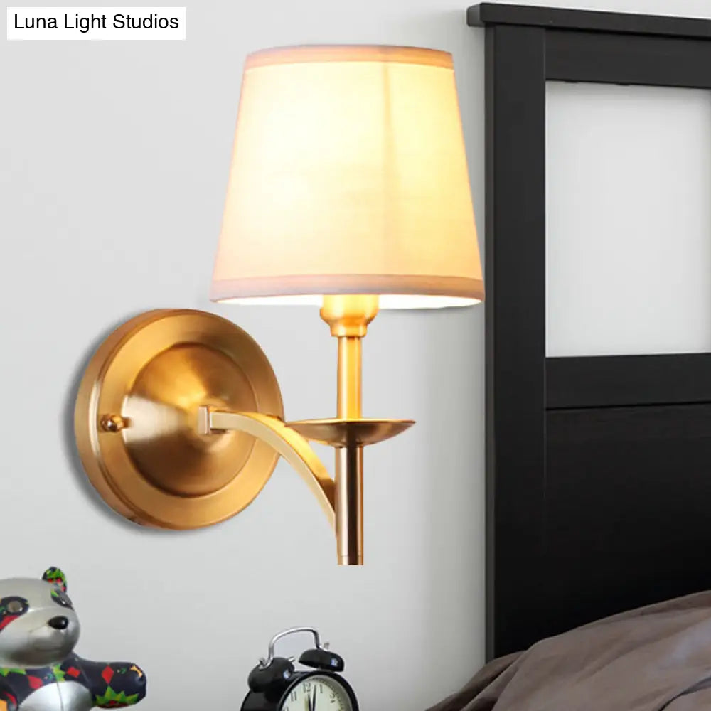 Traditional Style Gold Wall Lamp With Tapered Shade - Ideal For Child Bedroom