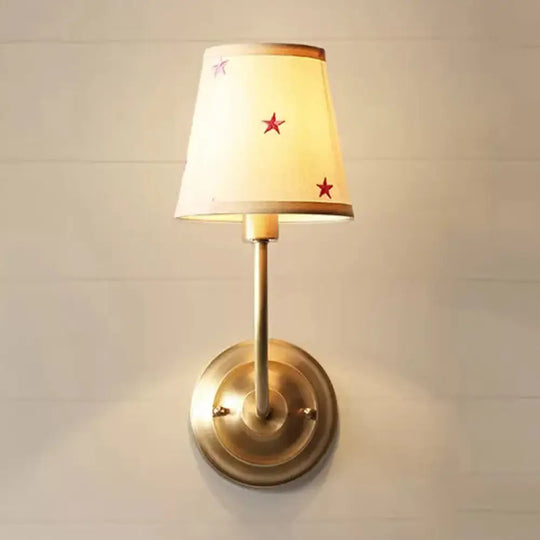 Traditional Style Gold Wall Lamp With Tapered Shade - Ideal For Child Bedroom / Curved