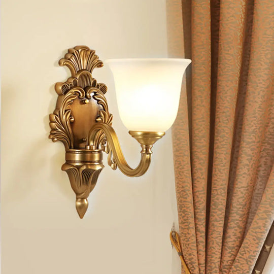 Traditional Style Gold Wall Mounted Sconce Lamp For Bedroom With Milky Glass Shade 1 /