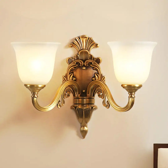 Traditional Style Gold Wall Mounted Sconce Lamp For Bedroom With Milky Glass Shade 2 /