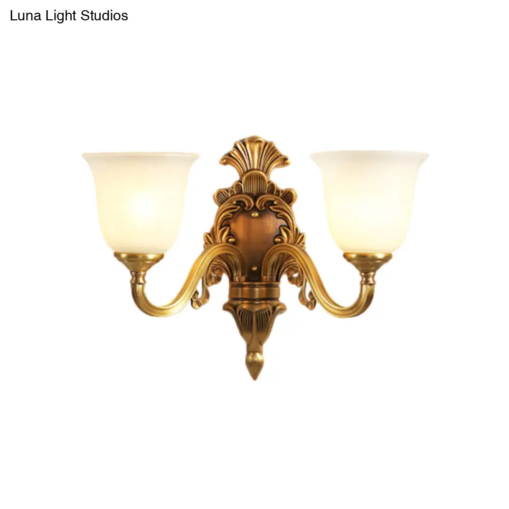 Traditional Style Gold Wall Mounted Sconce Lamp For Bedroom With Milky Glass Shade